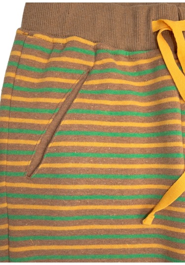 Recycle Pamuk Şardonlu Kışlık Çizgili Kız Çocuk Eşofman Altı Açık Kahverengi