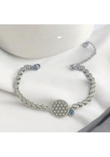 Kadın Arpa Zincirli Yaşam Çiçeği Çelik Bileklik 8864 Gümüş