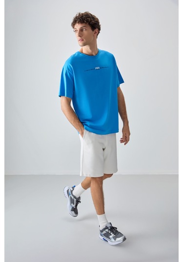 Tommy Life Petrol Mavi %100 Pamuk Kalın Yumuşak Dokulu Oversize Fit Baskılı Erkek T-shirt - 88357 Petrol Mavi
