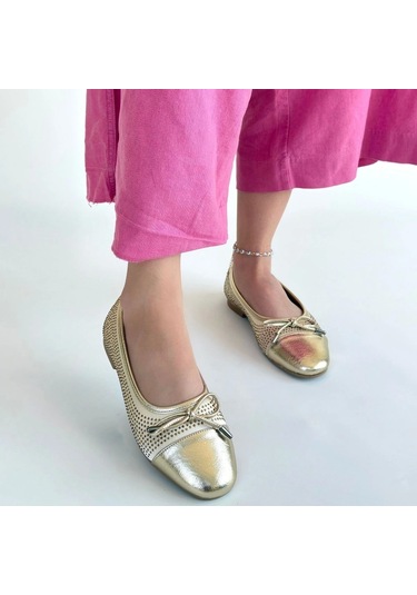Etya Gold Cilt Babet Ayakkabı Gold