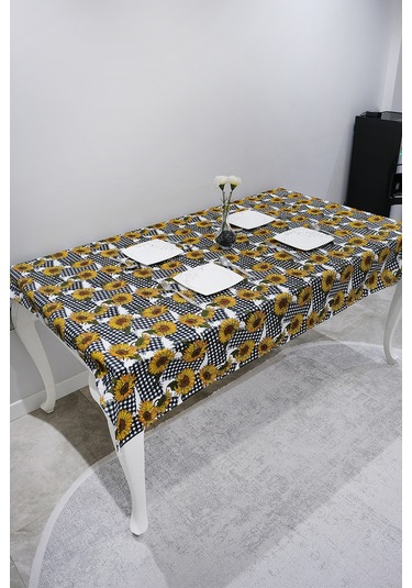 Sufre Sıvı Geçirmez Masa Örtüsü Sofra Bezi Sofra Örtüsü Piknik Örtüsü Ayçiçeği Siyah