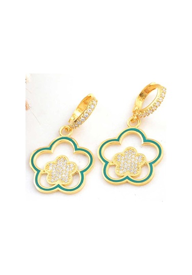 Aya Diamond Gümüş Gold Sallantılı Çiçek Desenli Kadın Küpe Gold