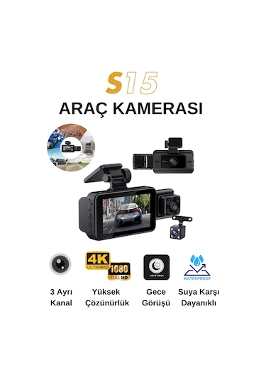 Wearfitpro S15 4k 1080p Monitörlü Gece Görüşlü 3 Kanal Araç İç Dış Kamera