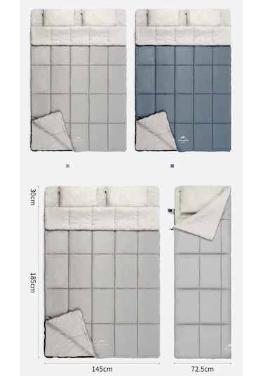 Naturehike HD250 Zarf Tarzı Yastıklı Çift Kişilik Pamuklu Uyku Tulumu Grili Kahverengi