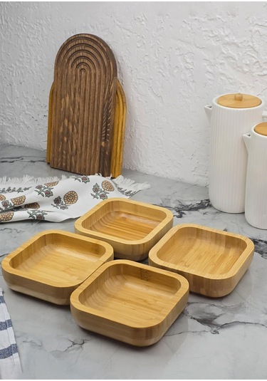 Bambu Kase Seti - 4lü Kase Takımı - 260 Ml, 14 Cm - 4 Parça Sarı