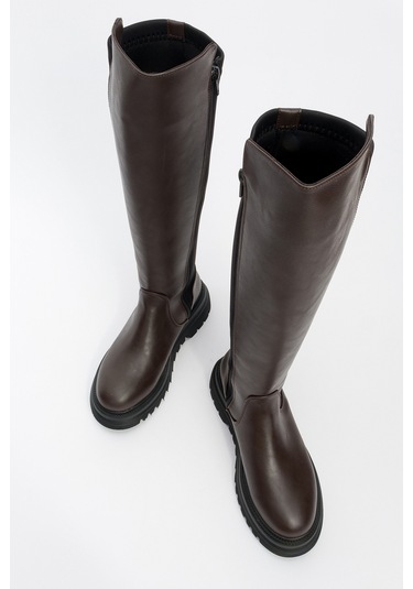 Shadow Kahverengi Streç Detaylı Kadın Çizme Kahverengi