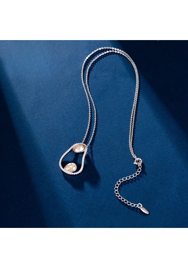 Zirkon Taşlı Damla Detaylı Asimetrik Platin Kaplama Kadın Kolye Silver