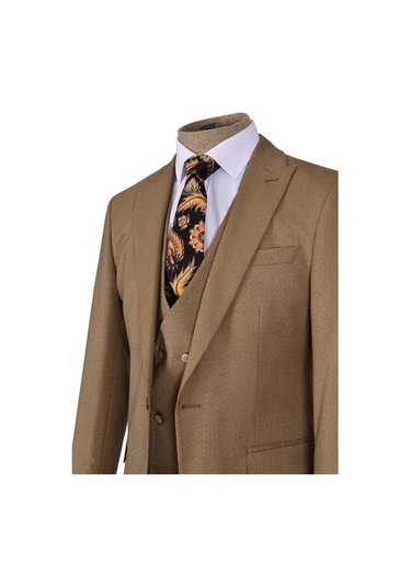 Çizgili Kırçıl Desen Tek Düğme 6 Drop Slim Yelekli Erkek Takım El