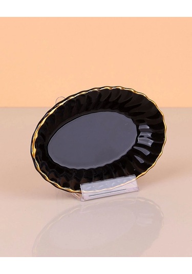 Porselen Altın Yaldızlı İstridye Çerezlik Reçellik Lokumluk Sosluk 1 Adet Siyah