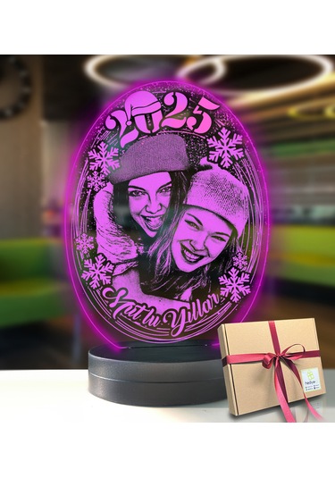 Yeni Yıl Kişiye Özel Resimli Oval Led Gece Lambası