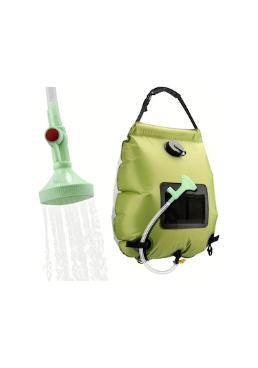 Elmpaly 19.99 Litre Solar Yeşil Kamp Seyahat Sızdırmaz Taşınabilir Duş Torbası Termometre Hortum Ve Başlık Bej