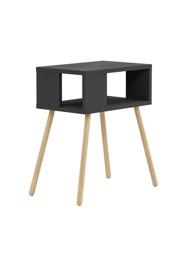 İntergo Ahşap Ayaklı Dekoratif Raflı Komodin Antrasit Gri