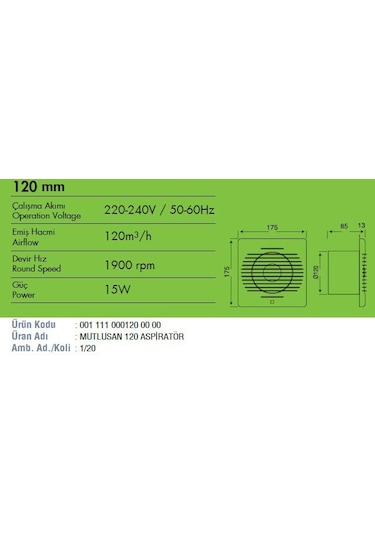 Mutlusan 120 Banyo Tuvalet Aspiratörü