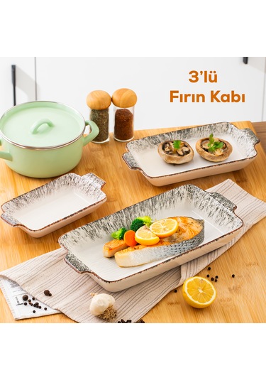 Porsima 083 Dikdörtgen 3'lü Porselen Fırın Kabı Servis Tabağı Siy Siyah