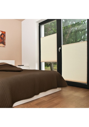 Perdema Yapışkanlı Blackout Plise Karartma Cam Balkon Perdesi - Ofis Perdesi - Mutfak Perdesi - Salon Krem V02