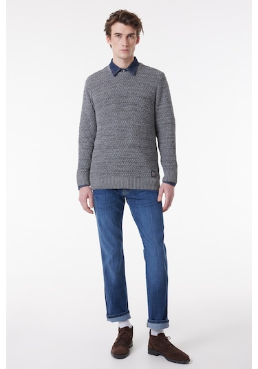 Wrangler Regular Fit Normal Kesim Bisiklet Yaka Gri Melanj Erkek Triko Kazak W232580036 Gri Melanj