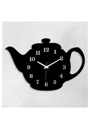 Demlik Tasarımlı Mutfak Duvar Saat Siyah