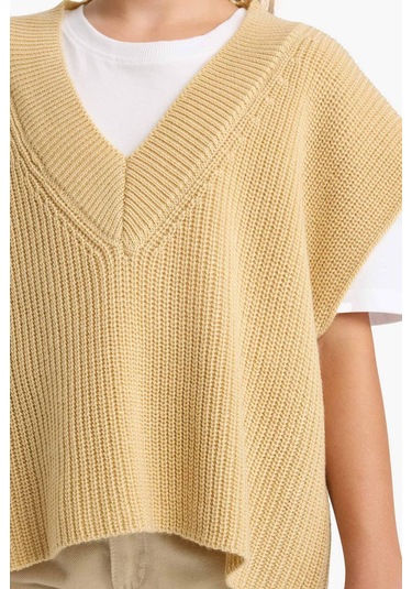 Defacto Kız Çocuk Oversize Geniş Kalıp V Yaka Triko Süveter F2625a825aubn300 Kahve