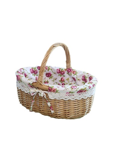 Cbtx Saplı Hasır Piknik Sepeti Söğüt El Dokuma Paskalya Sepeti Oyuncak Saklama, Boyut: L - Gül Çiçekleri