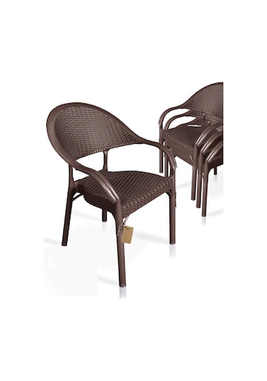 4 Adet Bambu Rattan Kollu Sandalye Koltuk Kahve Kahverengi