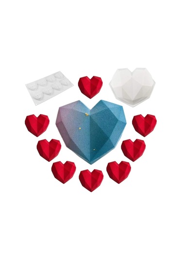 Pinyata Büyük Kristal Kalp Şekilli Pasta Kek Çikolata Kalıbı Geometrik Kalıp Goldcakes