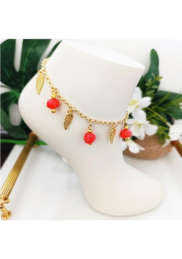 Bijustore Pembe Akrilik Boncuk - Yaprak - Kadın Halhal Sarı