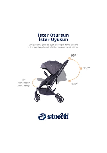 Baby Storch - F8 Model 360 Derece Dönebilen Bebek Arabası - Gri