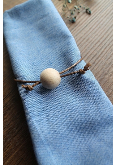 6 Adet Deri Masif Yüzüklü Mavi Jean Servis Sunum Peçetesi