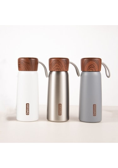 Narin 304 Paslanmaz Çelik Ahşap Tahıl Termos Bardak, Kapasite: 500ml Birincil Renk Çok Renkli