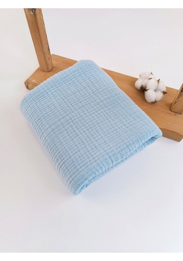 4 Kat Müslin Mint Yeşil Saçaklı Bebek Battaniyesi 100x120 Cm- %100 Pamuklu & Çok Amaçlı Battaniye Mavi