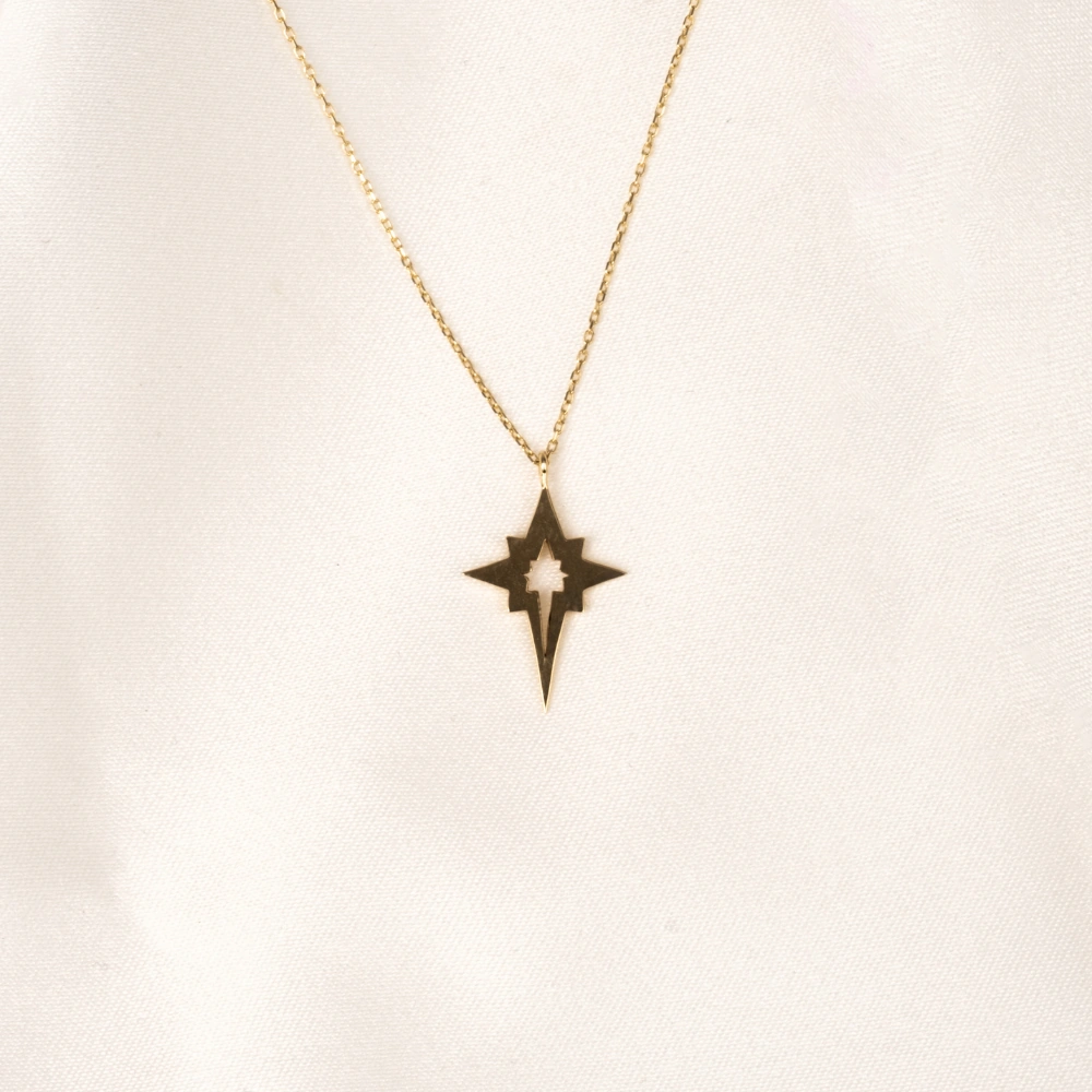 Gümüş Kolye - Kutup Yıldızı 925 Ayar Gümüş Kolye Sarı