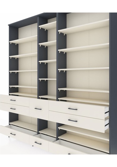 Arges Dolap 19 Raflı 8 Çekmeceli 220x30x243 Antrasit-aytaşı/aytaşı Aytası/aytası