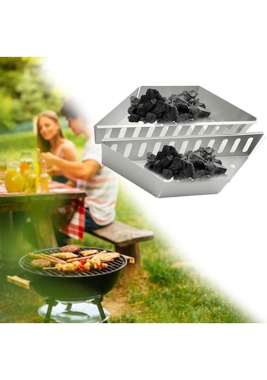 Suntek 2 Parça Gümüş Barbekü Izgara Sepetleri Yakıt Tutucu Gümüş