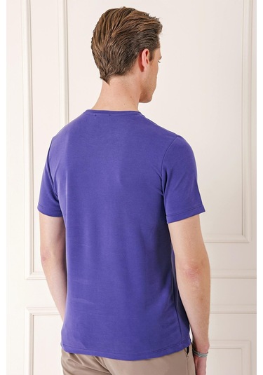 Slim Fit Bisiklet Yaka Pamuklu Mor Tişört Ts 880 Mor