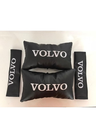 Volvo Nakışlı 1 Çift Deri Boyun Yastığı Ve 1 Çift Kemer Pedi