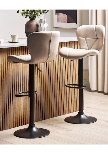 Valetta Açık Bej Döner Bar Sandalyesi 2'li Set, Yükseklik Ayarlı, Suni Deri, Modern Stil Valetta Açık Bej Döner Bar Sandalyesi 2'li Set, Yükseklik Ayarlı, Suni Deri, Modern Stil