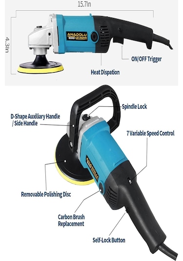 Anadolu Strong ANS5005 1200 W 6 Kademe Polisaj Makinesi + 17 Parça Pasta Cila Seti