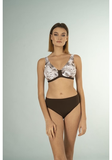 Estiva Desenli Luplu Toparlayıcı Bikini Takımı - Kahverengi