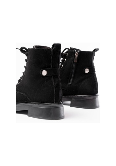 02-2003 Siyah Süet Bağcıklı Fermuarlı Günlük Kadın Bot Beyaz