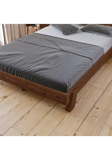 Ebruli Model Ceviz Renk Çam Ahşap Karyola-166 120 x 200