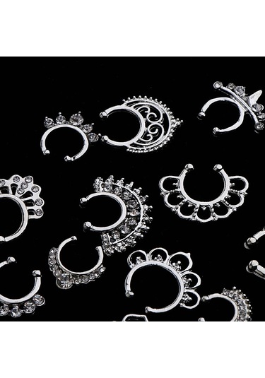Suntek 21 Parça Kristal Sahte Septum Clicker Burun Gümüş Gümüş