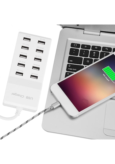 Kosona 10 Port Usb Akıllı Hızlı Şarj Cihazı, 10a Toplam Çıkış, Aşırı Şarj Korumalı, Ev Ofis Seyahat İçin Evrensel 100-240v Avrupa Standartı