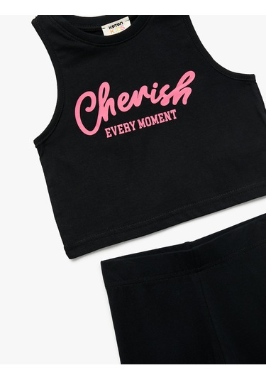 Koton Pamuklu 2'li Baskılı Atlet Ve Tayt Seti Siyah 5skg10116ak Siyah