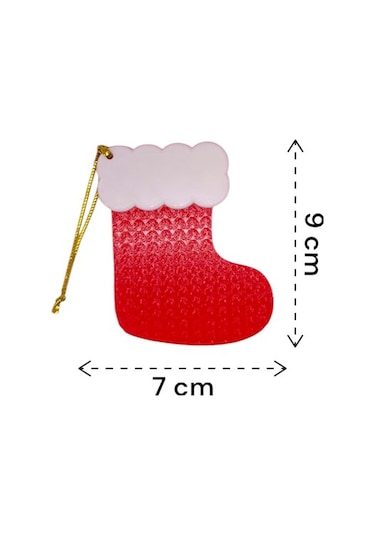 Yılbaşı Çam Ağacı Süsleri Kırmızı Beyaz Çorap 4 Adet 9 X 7 Cm Noel Baba