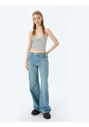 Koton İp Askılı Çizgili V Yaka Slim Fit Fitilli Atlet Ekru Çizgili 5sal30078ık Ekru Çizgili Ekru