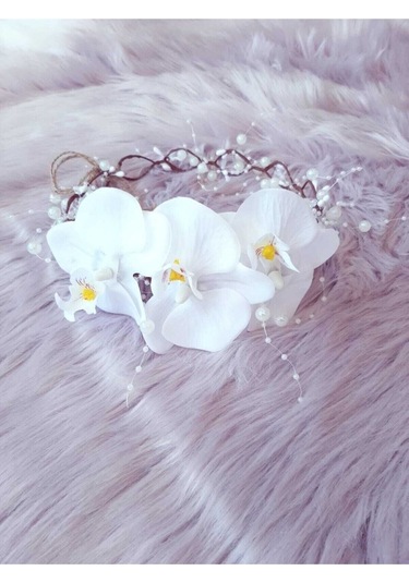 FdayAksesuar Kadın Beyaz Orkide Lohusa Tacı Bebek Bandı FRDY30542