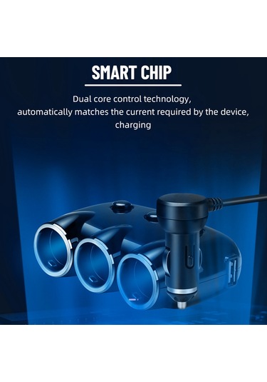 Yifomall Siyah Araç Şarj Cihazı, 3 Fişli, 2 Usb 1a+2.1a , Bağımsız Anahtarlar, Led Gösterge, 12-24v Dc, 120w, 56cm Kablolu