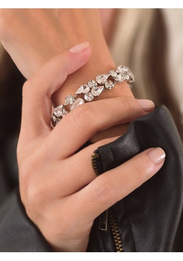 Eva Takı Store Geometrik Damla Çiçek Model Silver Renk Bileklik Gümüş