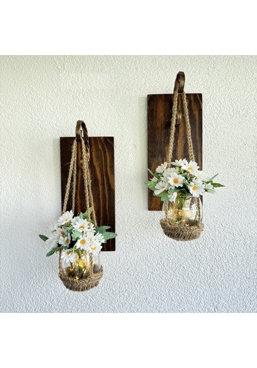 Papatya Çiçekli, Ledli Ceviz Aplik, 2’Li Set Diğer