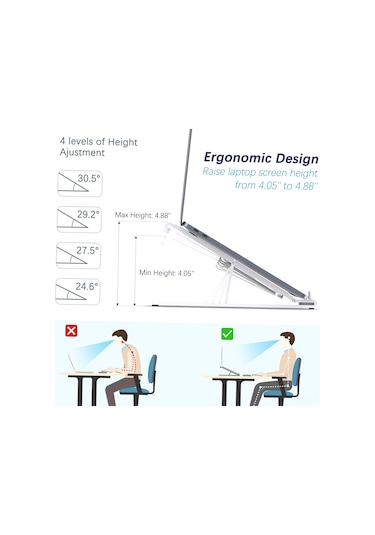 Yuntech01 Alüminyum Katlanabilir Laptop/tablet Stand - Ergonomik Yükseklik Ayarı, Soğutma Özelliği - 8-17.3 İnç Uyumlu Gümüş